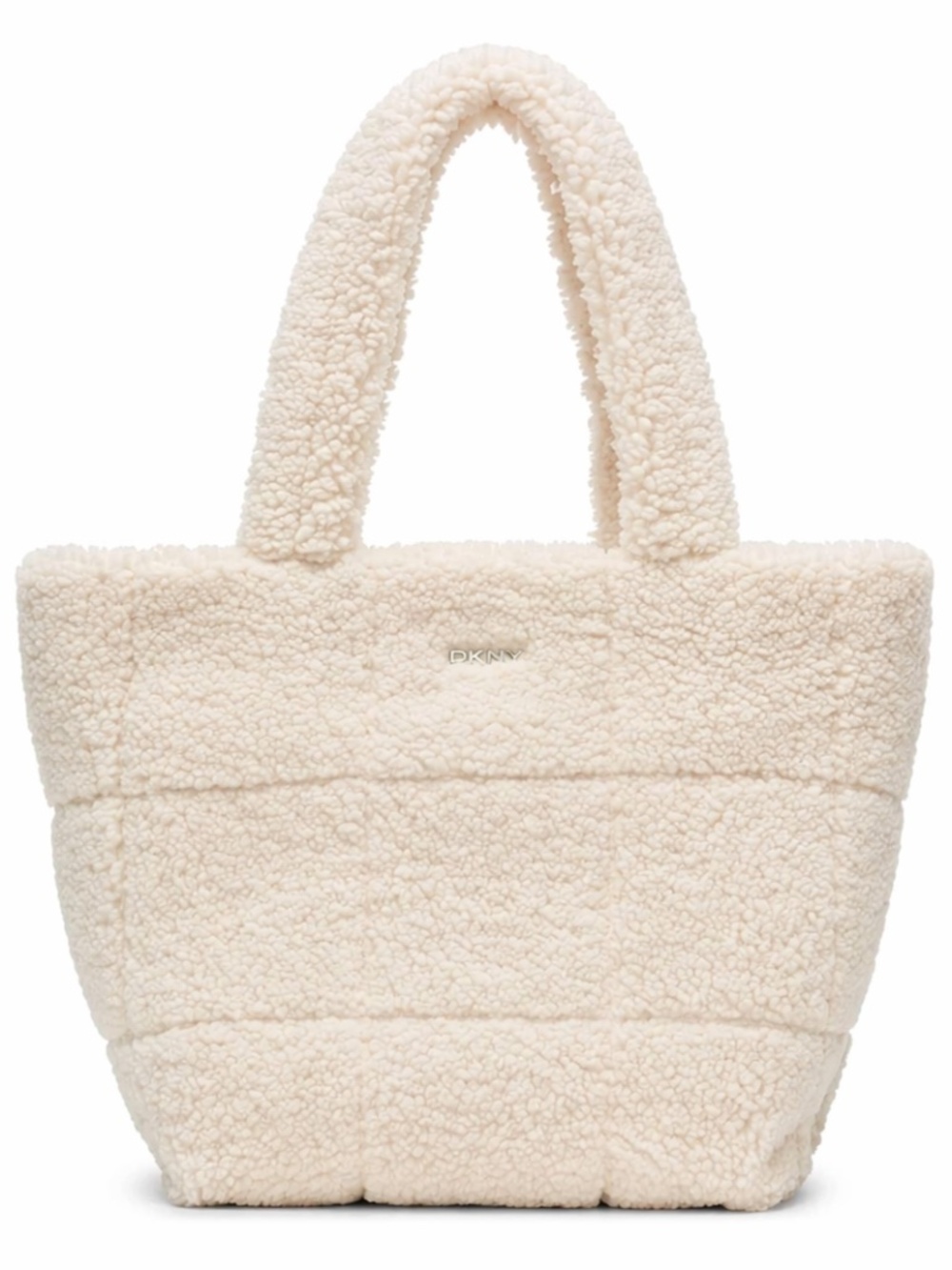 DKNY Poppy Faux Sherpa Tote Bag in White Teddy Tote Purse Cozy Shoulder Bag